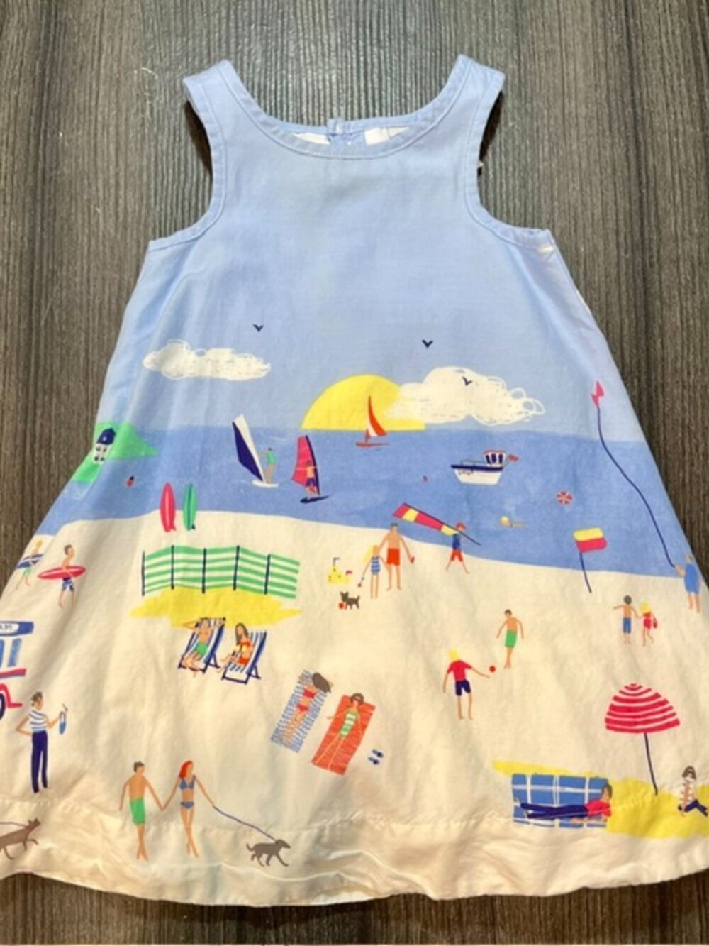 Joules Sleeveless Beach Scene Dress - Blue, Yellow, White, Pink